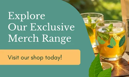 Banner promoting merch store